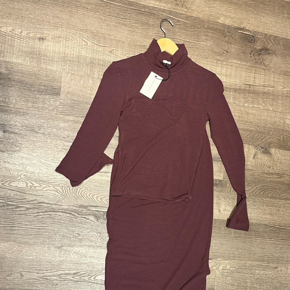 Mimosa Burgundy 2 Piece Skirt Set, Long Sleeve, Skirt set